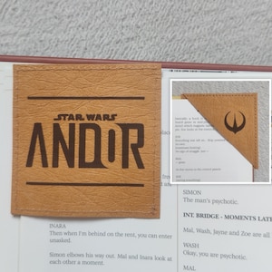 Bladwijzer in Andor-stijl, veganistisch leer, papierleer, bruin, Star Wars, rebellie, leeshoek, veganistisch, Cassian