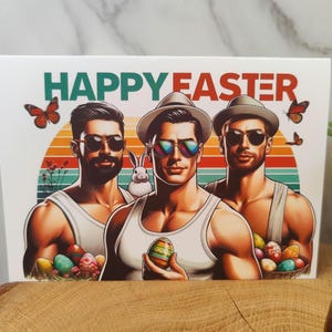 Grußkarte, Klappkarte, Ostern, Frohe Ostern, Umschlag, sexy, Männer, Fitness, Eier, Vintage, Hase, Ostereier, witzig, lustig, retro, Sport