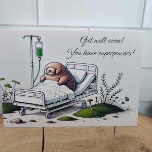 Grußkarte, Genesung, Klappkarte, Briefumschlag, Bärtierchen, Tier, Gute Besserung, Tardigrade, Superkräfte, Nerd, Biologie, Moos, Pflanzen