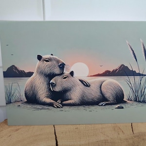 Wenskaart, vouwkaart, Valentijnsdag, envelop, romantisch, liefde, capibara, capibara, dier, meer, natuur, dieren, vrienden, zonder tekst