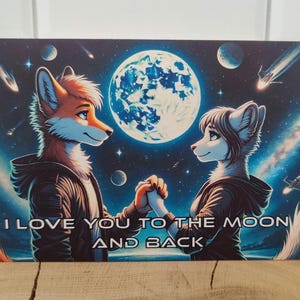 Wenskaart, vouwkaart, Valentijnsdag, envelop, romantisch, liefde, maan, sterren, dier, ruimte, anime, manga, sciencefiction, ik hou van je