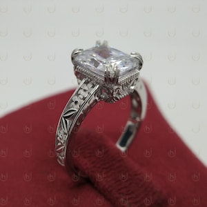 Estate Art Deco Ring, 3.00 Carat Radiant Cut Diamond Engagement Wedding Ring 925 Sterling Silver Vintage Ring, Antique Flower Ring For Women