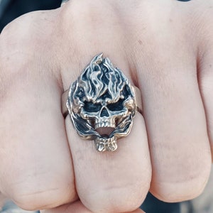 Smoke Skull Ring, Flame Skull Ring, Fire Ring, Smoke Skull, Fire Skull, Man Ring Biker Ring, Punk Ring, Gothic Wedding Band Ring