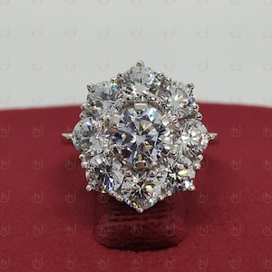 2.10 Ct Round Cut Diamond Vintage Edwardian Engagement Ring, Halo Diamond Ring, Cluster Ring, Art Deco Ring, Wedding Ring, Antique Ring