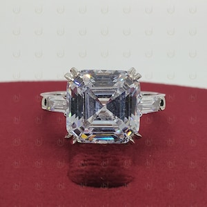 7 Carat Asscher Cut Solitaire Engagement Ring - Asscher and Baguette Ring - 3 Stone Ring - Wedding Ring - Asscher Solitaire Ring For Womens