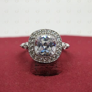 Target Halo Ring, Retro Vintage Jewelry, Halo Engagement Ring, Cushion Art Deco Ring, 2.13 Ct Diamond Ring, Estate Ring, 925 Sterling Silver