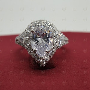 3 Stone Pear Cut Diamond Engagement Ring- Wedding Ring - Anniversary Ring - Promise Ring - Bridal Ring- Halo Diamond Ring- Pear Diamond Ring