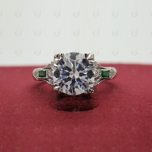 Antique Edwardian Diamond Engagement Ring 2.00 Ct Round Cut Diamond Art Deco Ring Sterling Silver Wedding Ring Antique Ring Emerald Ring
