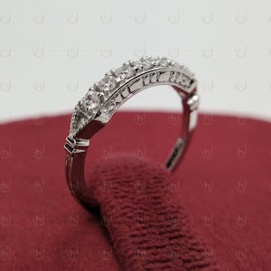 Aliança de casamento Art Déco, aliança de diamante vintage, anel de noivado, aliança de noiva, anel de diamante de corte redondo, aliança de empilhamento, anel Art Déco para mulheres