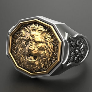 Unique Men&#39;s Lion Head Engagement Ring Biker In 925 Sterling Silver Hip Hop Ring Lion Ring Lion Face Ring Wild Animal Ring Gift For Him