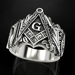 Gothic Mason Skull Freemasons Mens Ring Biker Mason Man Ring Freemasons Ring Masonic Ring