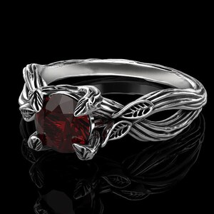 Unique branch engagement ring with garnet, Garnet twig engagement ring, Tree womens ring, Unique engagement ring, Unique women&#39;s gift