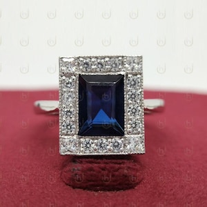 2.50 Ct Emerald Cut Sapphire Engagement Ring in 925 Sterling Silver Art Deco Wedding Ring, Sapphire Vintage Ring, Anniversary Ring For Women
