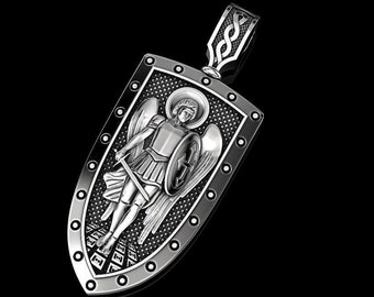 St. Michael Archangel Angel of God Pendant Charm Front and Back In .925 Sterling Silver