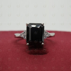 Black Onyx engagement ring 2.5CT Emerald cut vintage moissanite engagement ring Bridal ring anniversary gift for women 925 Sterling Silver