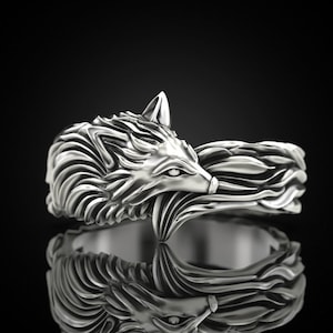 Wolf Fox Band Wedding Ring Wolf Ring For Him Animal Ring Alternative Engagement Wedding Ring Wolf Lovers Gift Fox Ring Wolf Head Ring Gifts