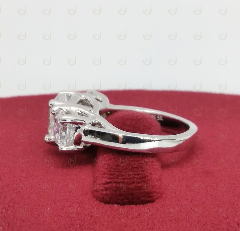 Wedding Ring For Womens 4.29 Ct Cushion Cut Diamond Simulants Engagement Ring 925 Sterling Silver Anniversary Ring Three Stone Ring