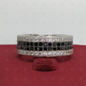 Mens 2.29 Cts White & Black Diamond Wedding Band Ring, Black Onyx Diamond Ring, Mens Ring, Anniversary Ring, Four Row Diamond Ring