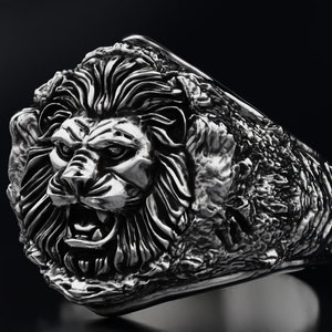Lion Sterling Silver Men&#39;s Signet Ring, Lion 925 Silver Man Ring, Lion Men Ring, Wild Lion Men&#39;s Jewelry, Wedding Band Ring, Gift For Him