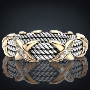 Antique Rope Ring Thick Twisted Wedding Band Vintage 925 Sterling Silver X Ring Crossover Gold Fashion Big Two Tone Wedding Band Rope Band