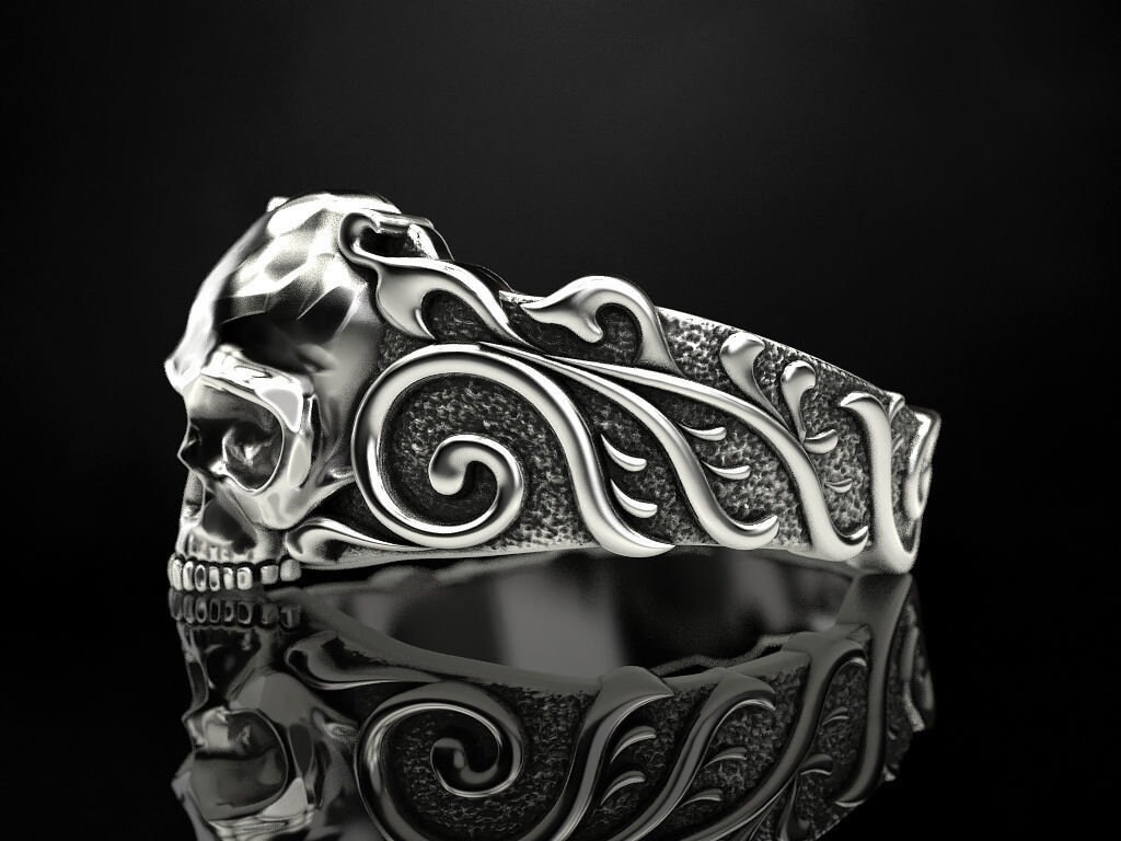 Skull Patterns Mens Ring Biker in 925 Sterling Silver Gothic Skull Ring ...