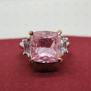 Pink Diamond Ring, 3 Stone Engagement Ring, 5 Carats Cushion Cut Fancy Pink Diamond Wedding Ring, Two Tone Ring, Anniversary Ring Gift