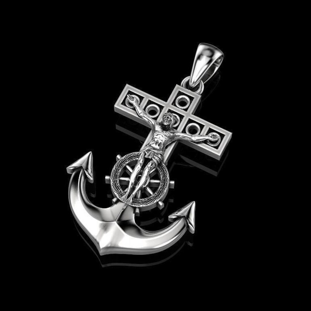 Cross Anchor and Steering Wheel Pendant in 925 Sterling Silver Steering