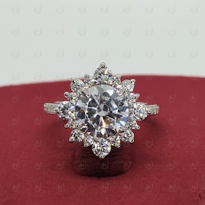 2.20 Ct Round Cut Diamond Flower Halo Engagement Ring, Round Solitaire Ring, Stacking Ring, Wedding Anniversary Ring, Bridal Ring Gift