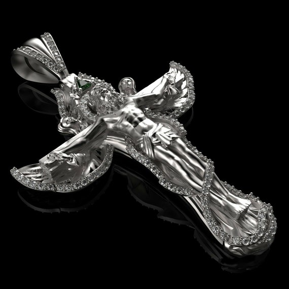 Jesus Cross Mens Lab Diamond Pendant Charm In 925 Sterling Etsy