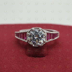 Classy 2 Ct Diamond & Red Ruby Excellent Art Deco Style Engagement Wedding Ring Vintage Bridal Ring for Women's and Girl's Anniversary Gift