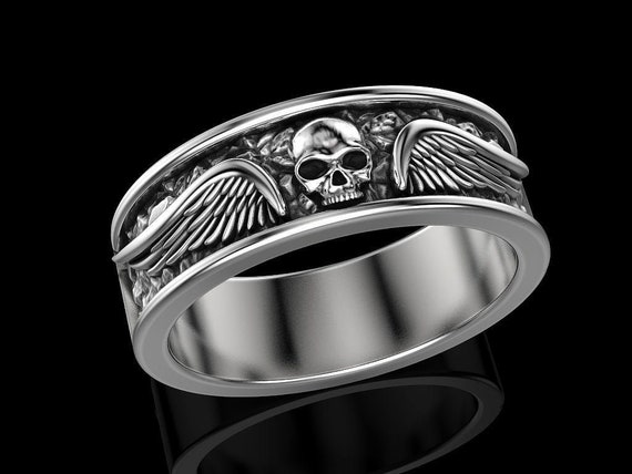 skull with wings ring
