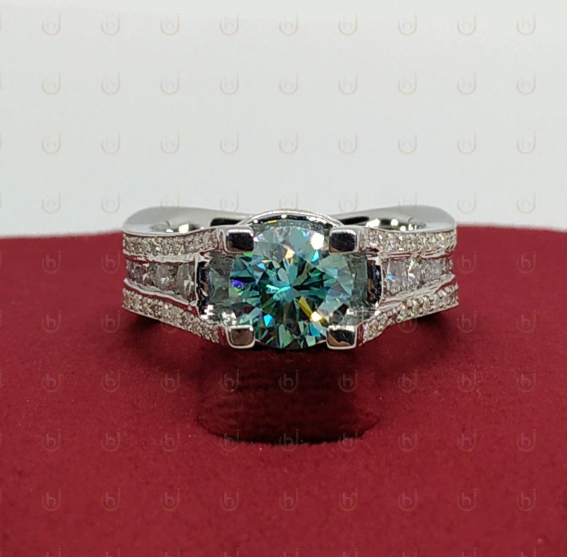 2.09ct Aqua Blue Moissanite Engagement Ring 4 Prong Ring Etsy