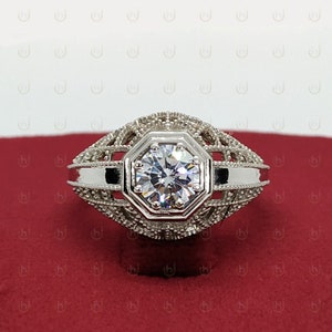 Bague de style édouardien de 2,17 ct - Bague ronde solitaire art déco - Bague de fiançailles de mariage - Bague de mariage millegrain pour femme