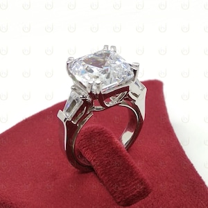 22.00 Ct Big Asscher Cut Engagement Ring In Solid 925 Sterling Silver, Three Stone Ring, Luxury Ring, Wedding Ring, Cocktail Ring
