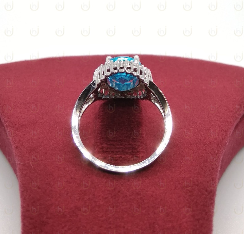 Cluster Ring 4.70 Carat Oval Cut Aquamarine Art Deco Engagement Ring In 925 Sterling Silver