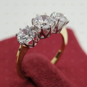 3-Stone Engagement Ring 2.10Ctw Round Shaped European Cut Diamond Wedding Engagement Ring Antique Ring Two Tone Art Deco Ring Gift For Women