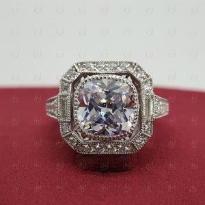 4.53 Karat antiker Kissenschliff Diamant - Sterling Silber Art Deco Ring - Lünette Ring - Hochzeit Verlobungsring - Art Deco Ring für Frauen