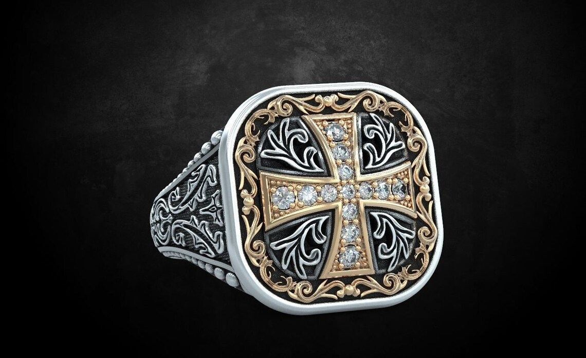 New Mens Patterns with Cross Ancient Ring In 925 Sterling | Etsy