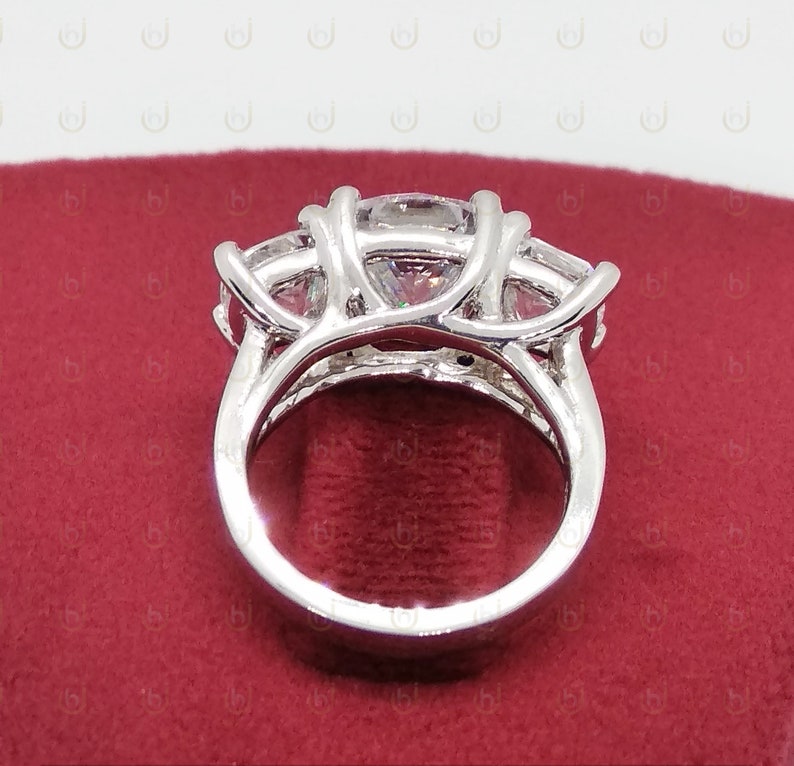 Wedding Ring For Womens 4.29 Ct Cushion Cut Diamond Simulants Engagement Ring 925 Sterling Silver Anniversary Ring Three Stone Ring