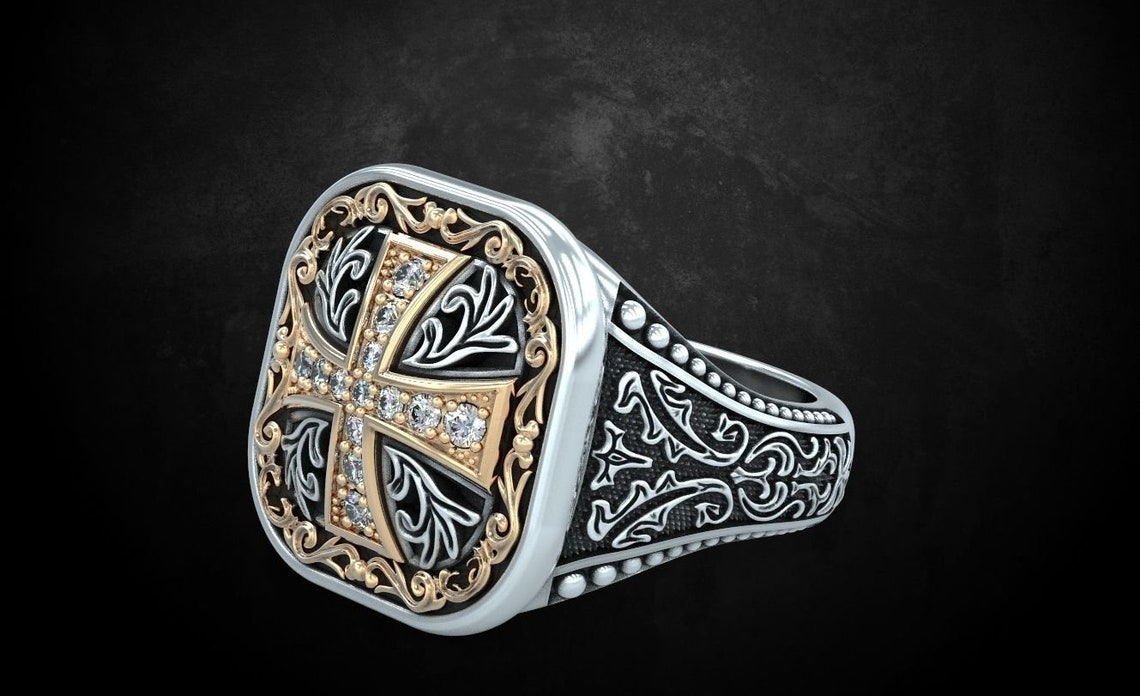 New Mens Patterns with Cross Ancient Ring In 925 Sterling | Etsy