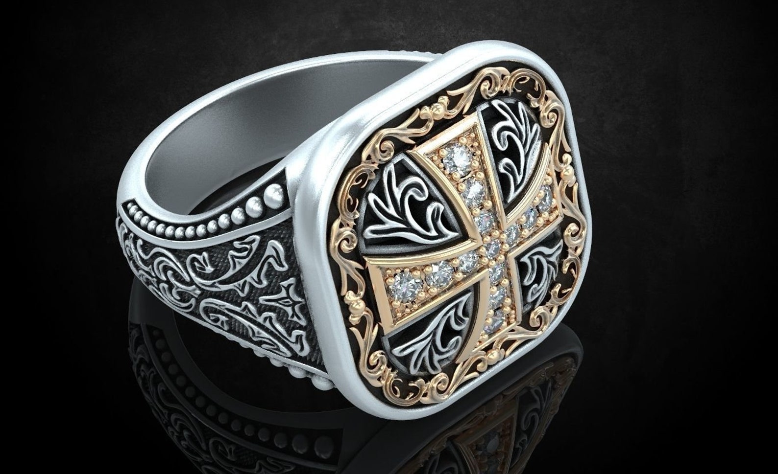 New Mens Patterns With Cross Ancient Ring in 925 Sterling Silver ...