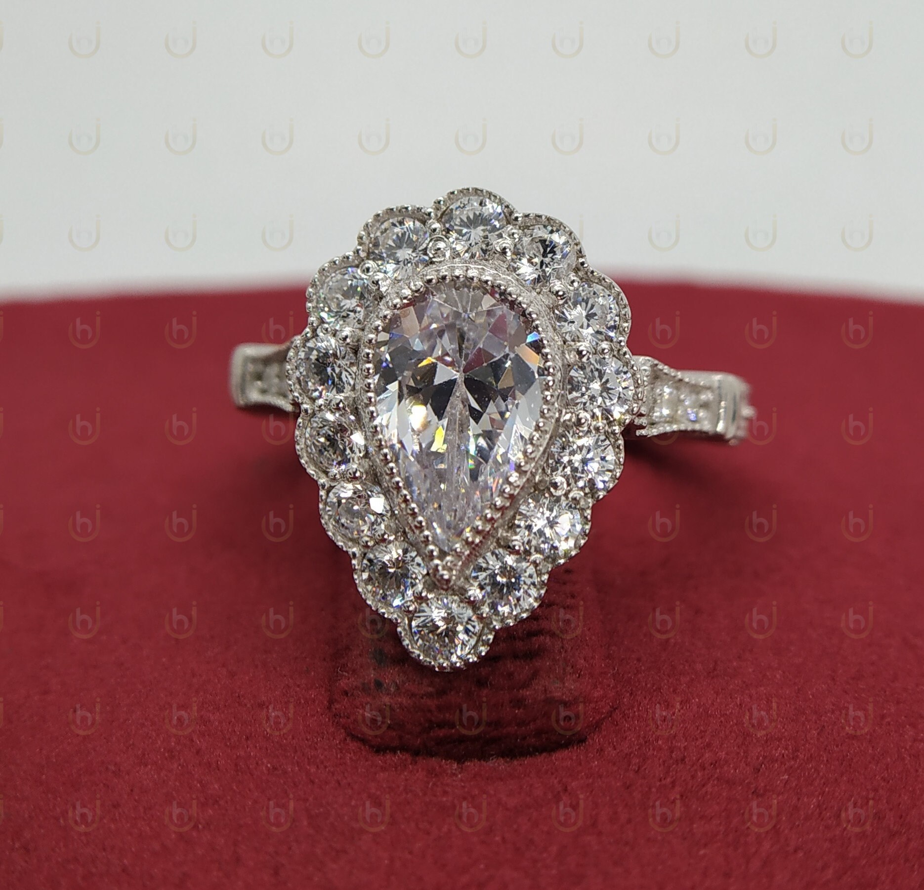 Art Deco Engagement Ring Bezel Pear Cut Diamond Ring Antique Diamond ...