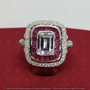 2,20 carats taille coussin et rubis vintage style Art déco bague - bague de fiançailles ancienne - bague serti clos - alliance - bague mariage