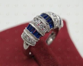 Antik Art Deco-vigselring, Vintage diamant- och safirring, Diamantring i 925 sterlingsilver, Stapelring, Art Deco-ring för kvinnor