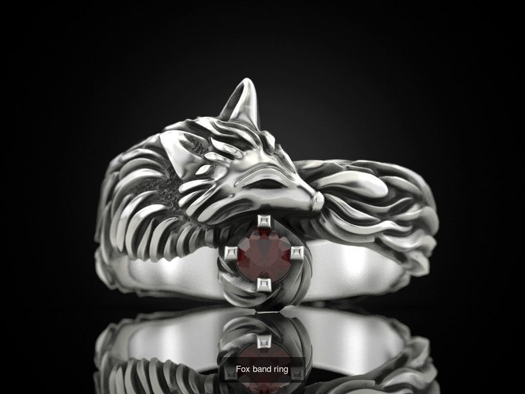 Wolf Fox Band Wedding Ring Set Wolf Couple Set His and Her Wolf