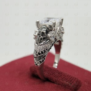 Gothic Skull Ring Princess Diamond Gothic Skull Wedding Ring Gothic Ring Skull Band In 925 Sterling Silver Black Skull Womens Ring Gift