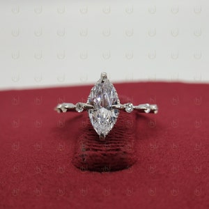 1.20 Ct Marquise Diamond Engagement Ring, Minimalist Hidden Halo Engagement Ring, Wedding Ring, Marquise Engagement Ring With Side Stones
