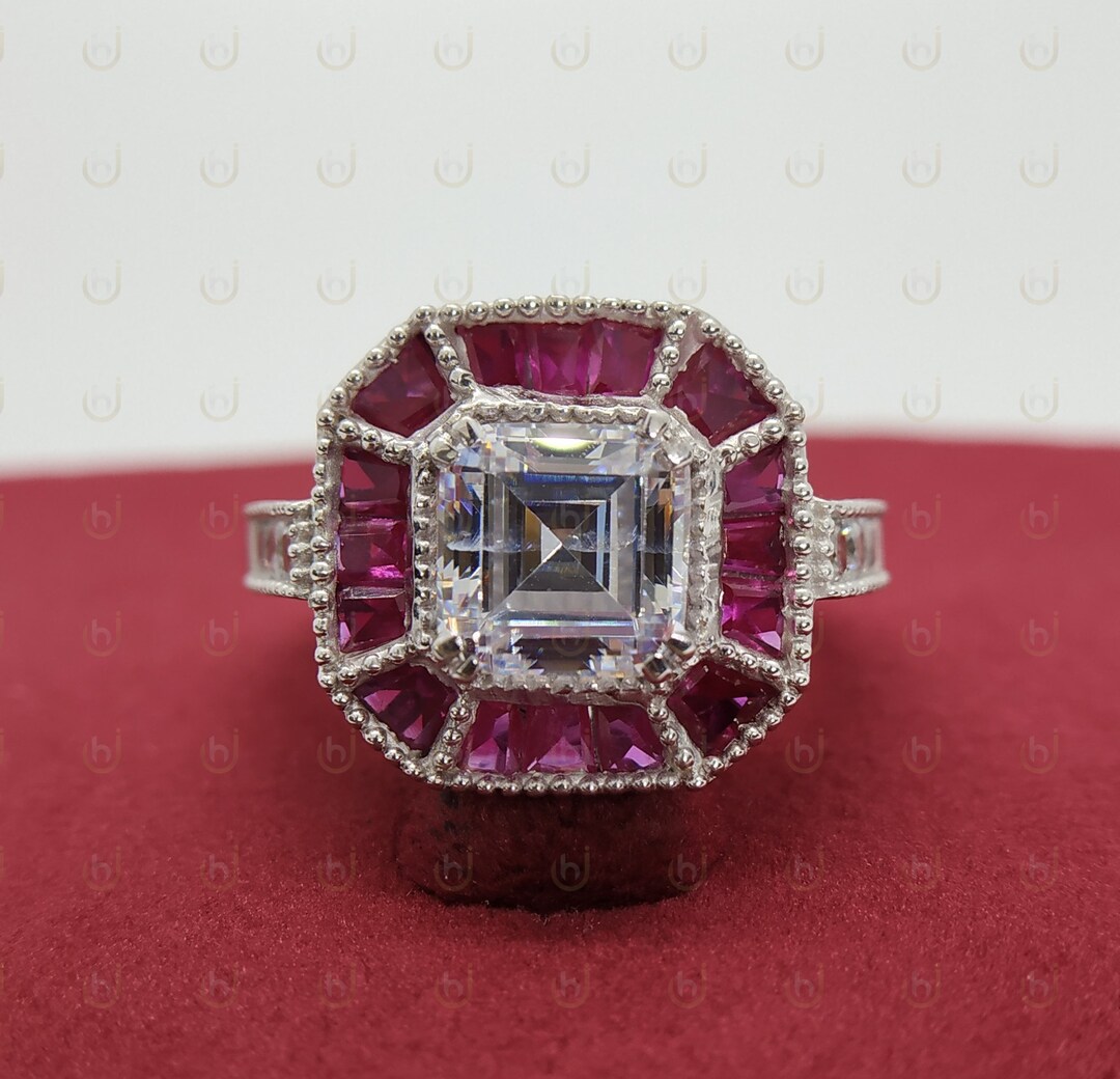2.00 Ct Asscher Diamond & Ruby Vintage Style Ring, Diamond and Ruby ...