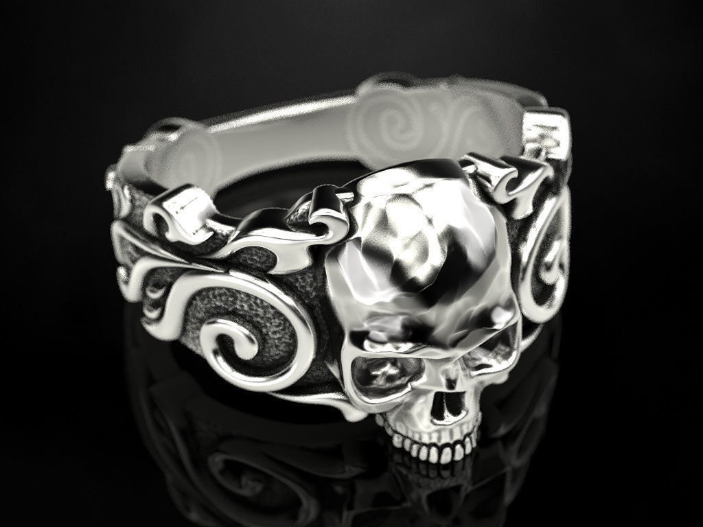 Skull Patterns Mens Ring Biker in 925 Sterling Silver Gothic Skull Ring ...