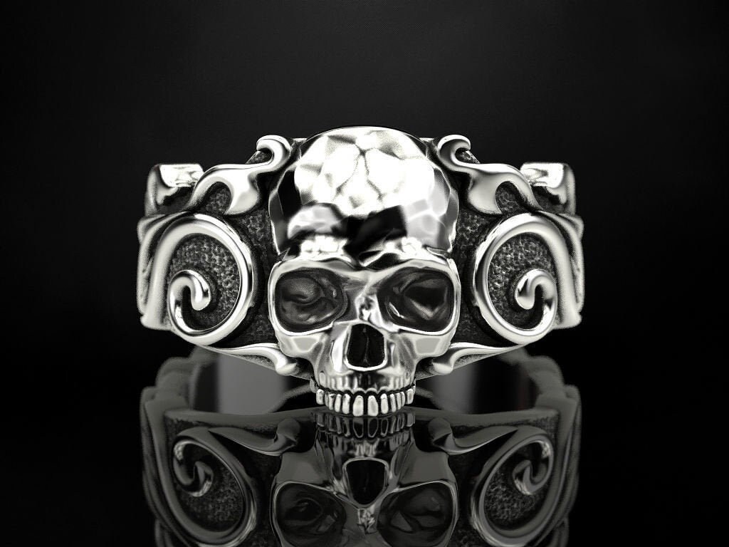 Skull Patterns Mens Ring Biker in 925 Sterling Silver Gothic Skull Ring ...